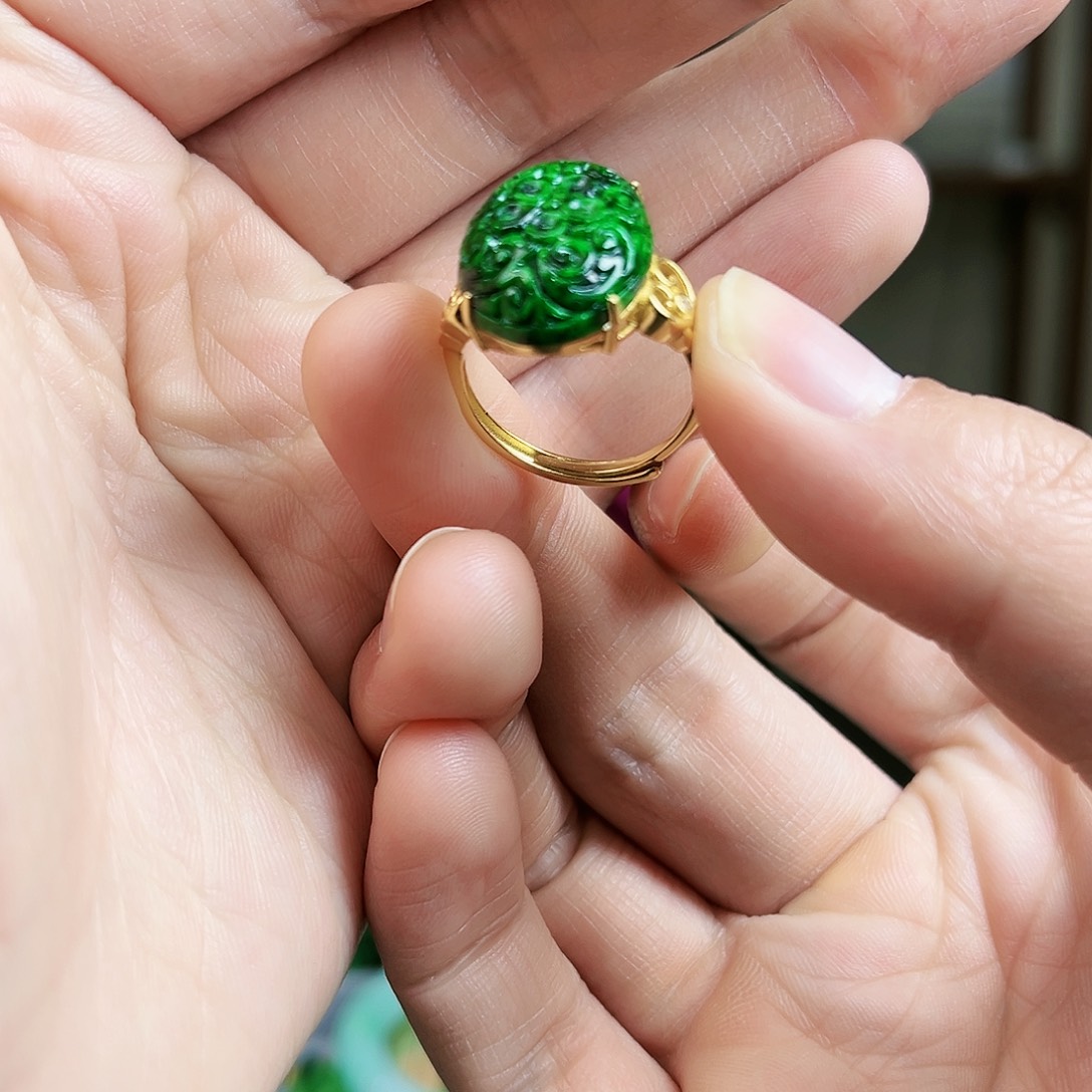 翡翠戒指银S925镶嵌戒指