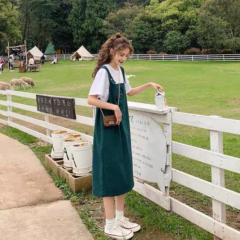 175 小清新夏季薄款韩版宽松森系中长款背带裙