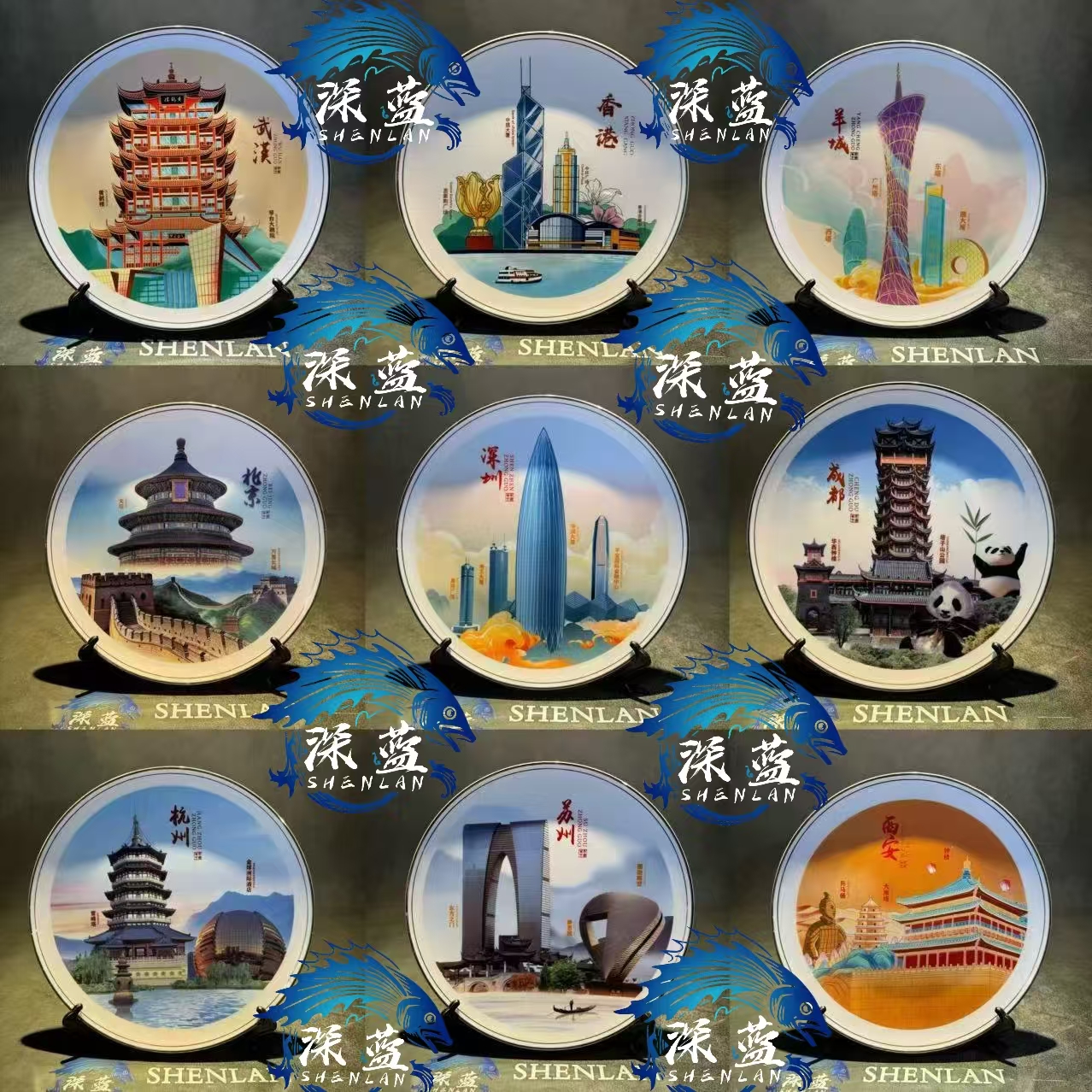 名画美学菜系地标装饰盘骨瓷菜盘餐用刺身艺术网红盘子摆件装饰