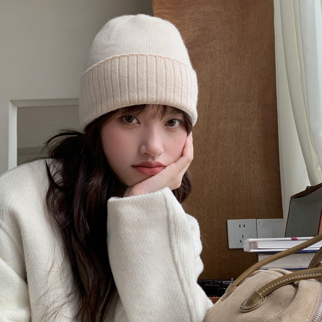 U家同款100%纯羊毛帽子百搭加厚女毛线帽大头围护耳帽显脸小保暖
