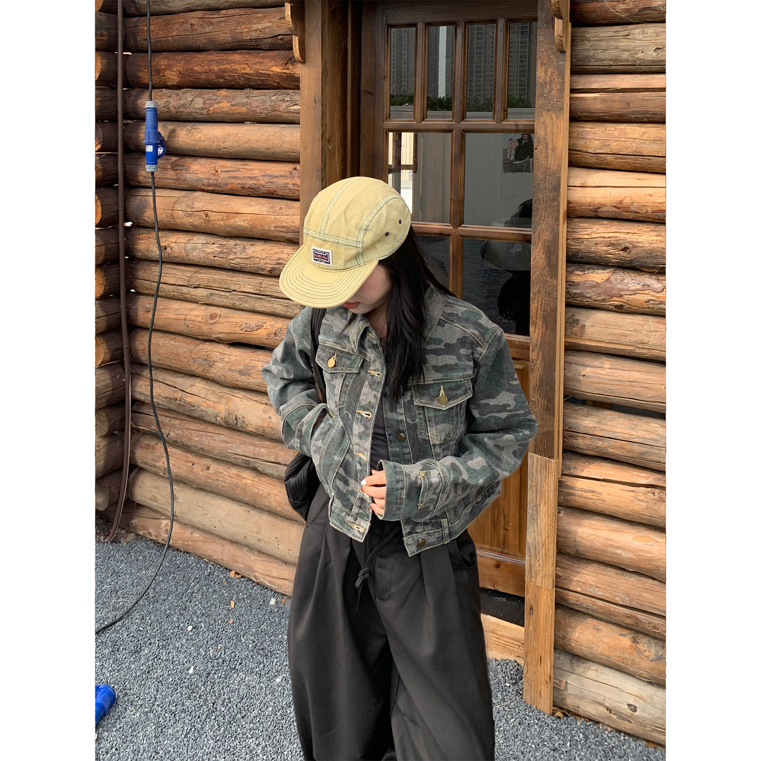 木子羊 美式复古辣妹短款牛仔短外套开衫夹克设计宽松百搭显瘦ins