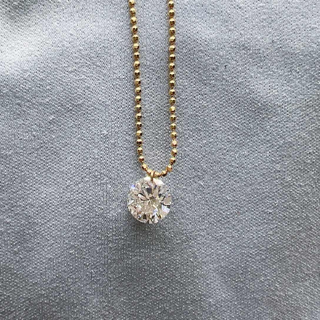 项链实验室培育钻石18K金镶嵌1克拉K黄打孔单钻珠珠项链45cm