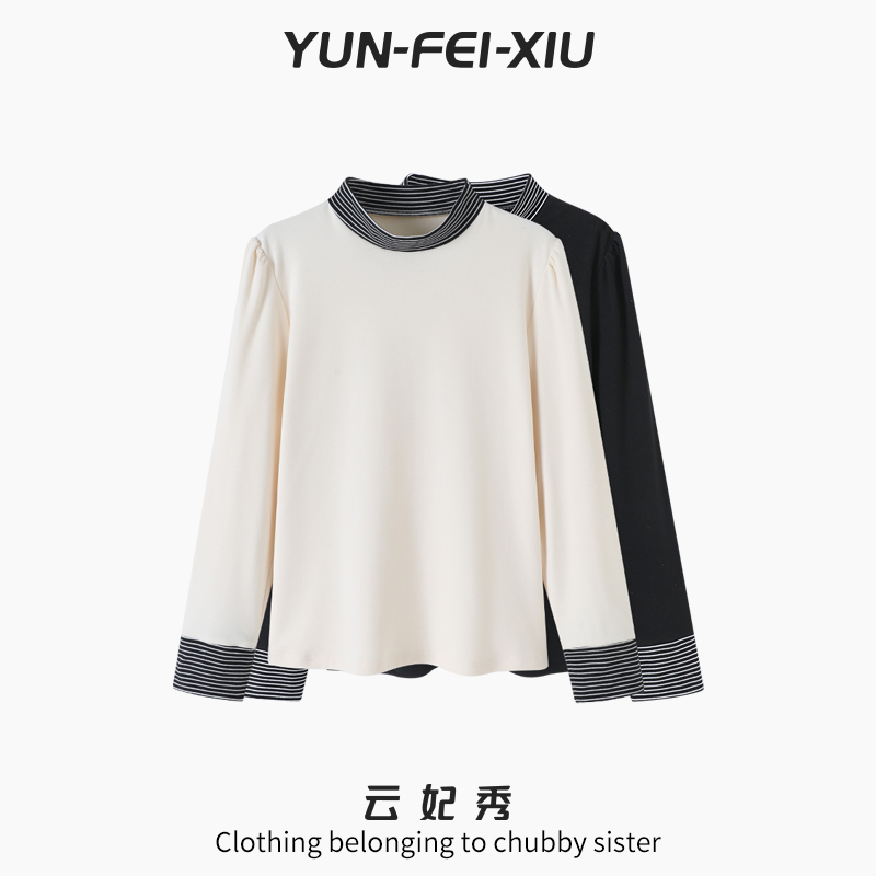 云妃秀大码女装T恤时尚气质微胖百搭拼接韩版减龄显瘦秋季68283