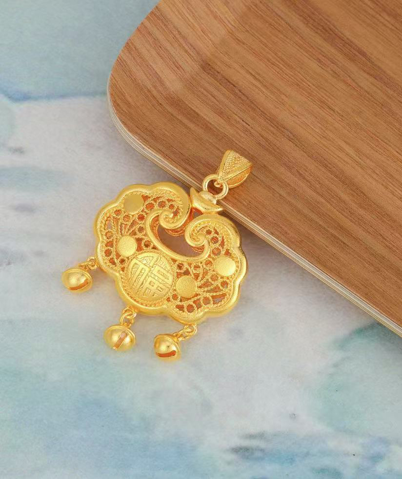 坠链均足银 花丝镂空福字平安锁吊坠7002