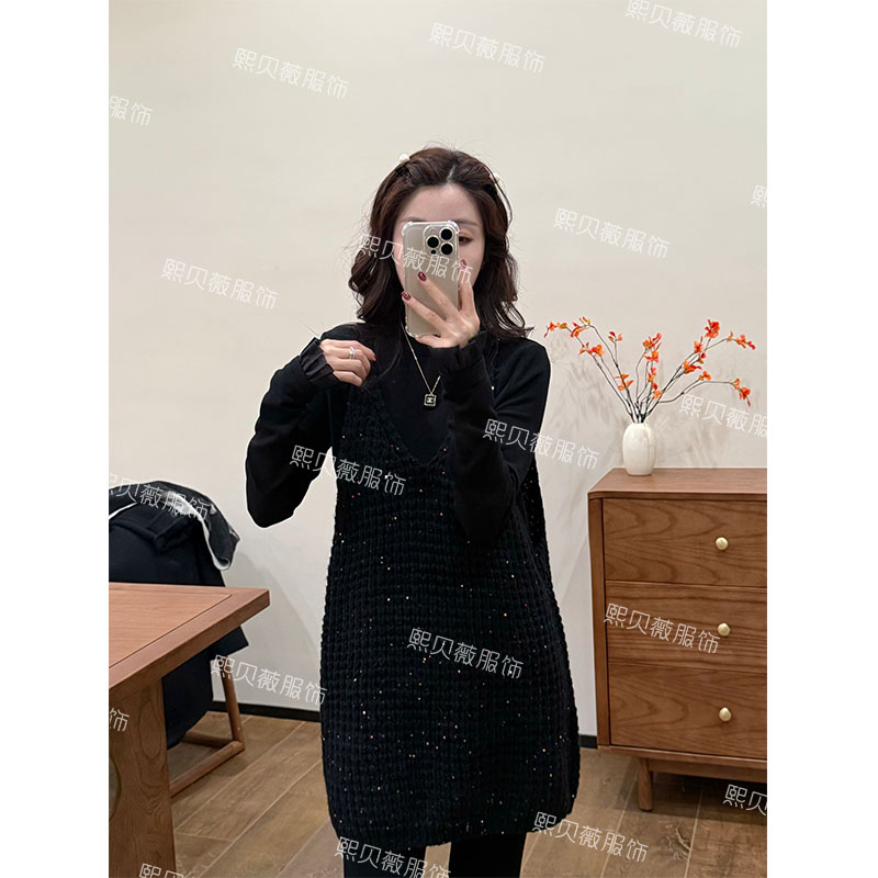 【浮浮款，只出不进】亮片氛围感吊带叠穿过年战袍针织马甲 D8905