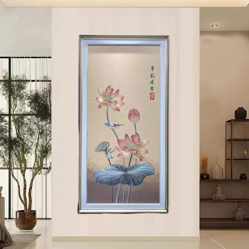 荷香翠影高端苏绣挂画迎门玄关荷花壁画新中式苏州刺绣壁画织锦绣