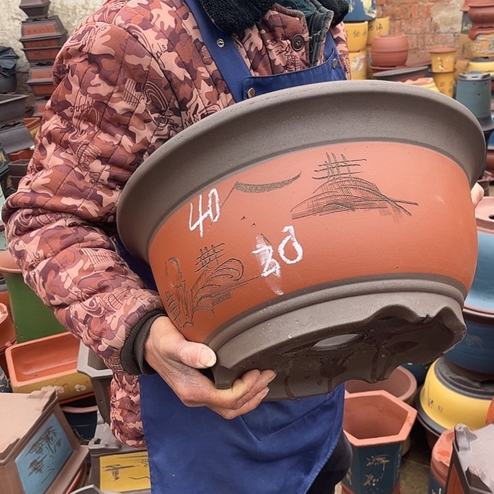 紫砂紫砂花盆和小