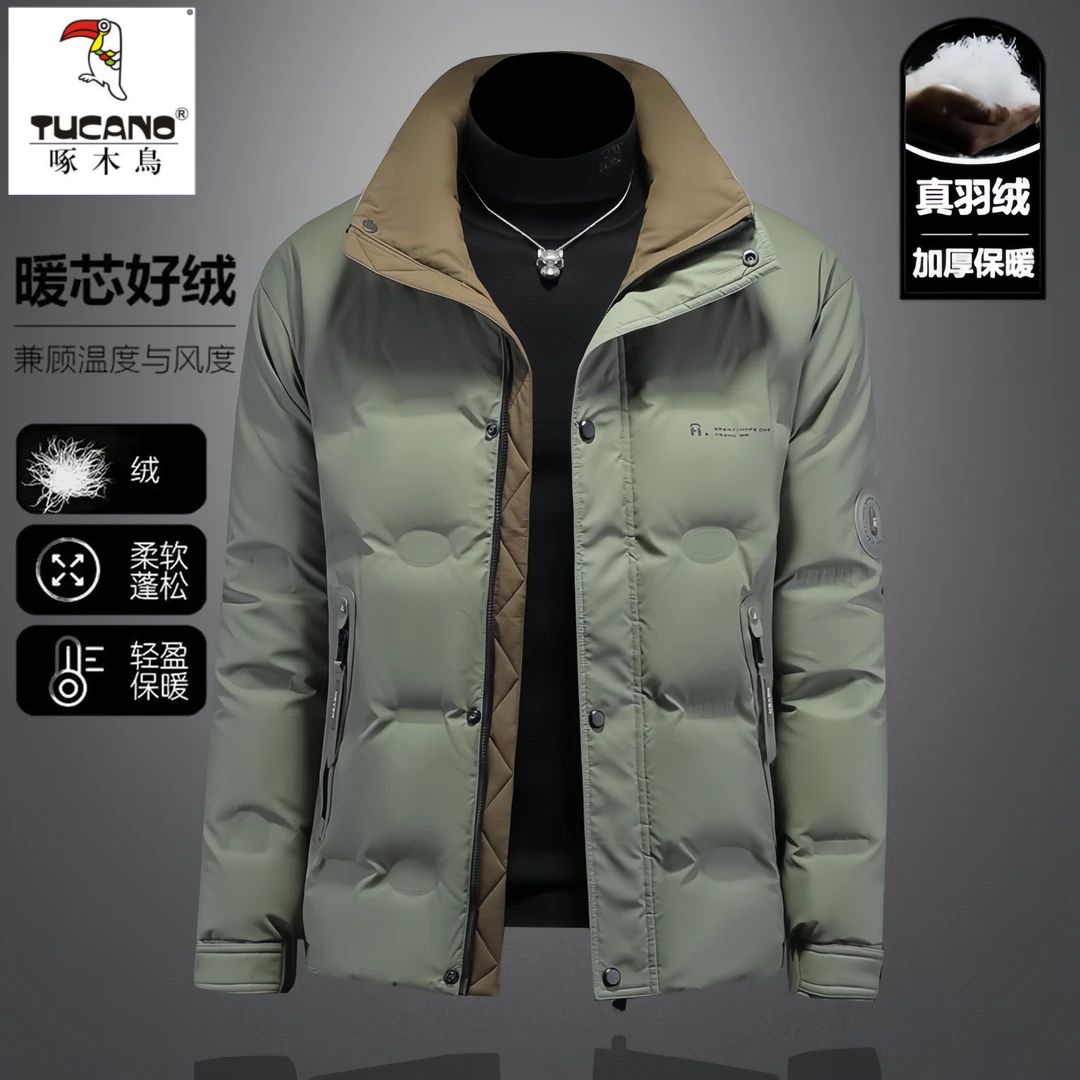 啄木鸟冬季新款羽绒服男士潮牌痞帅短款立领加厚休闲保暖夹克外套