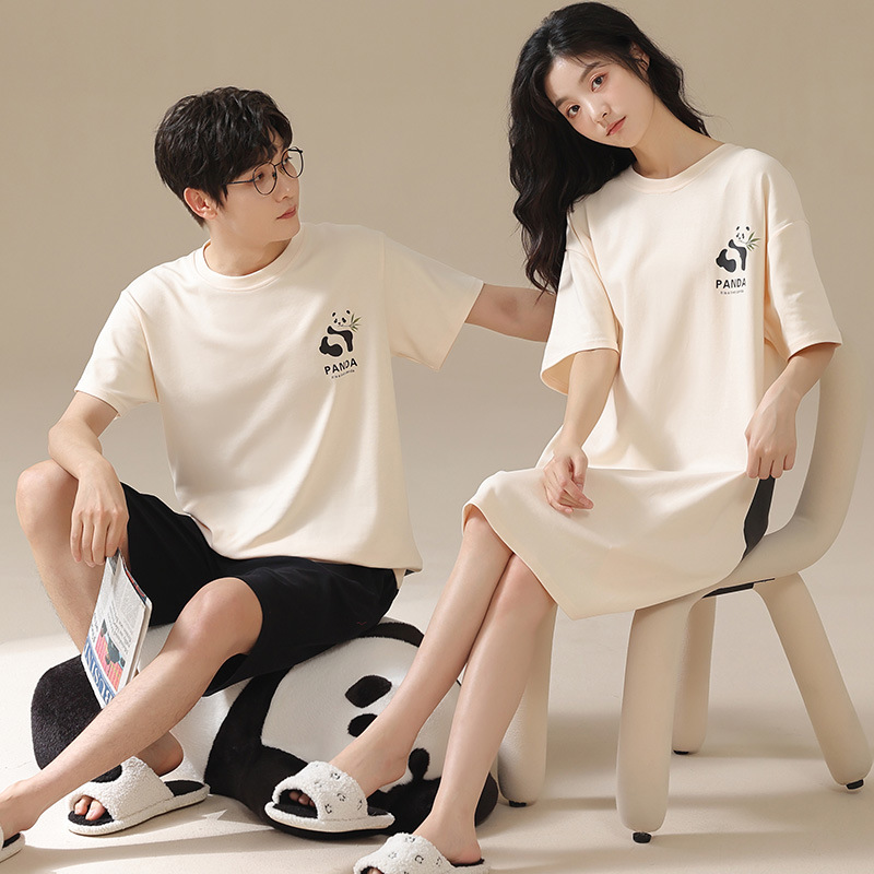 【纯棉】情侣睡衣女款夏季短袖睡裙2025新款男士家居服套装可外穿