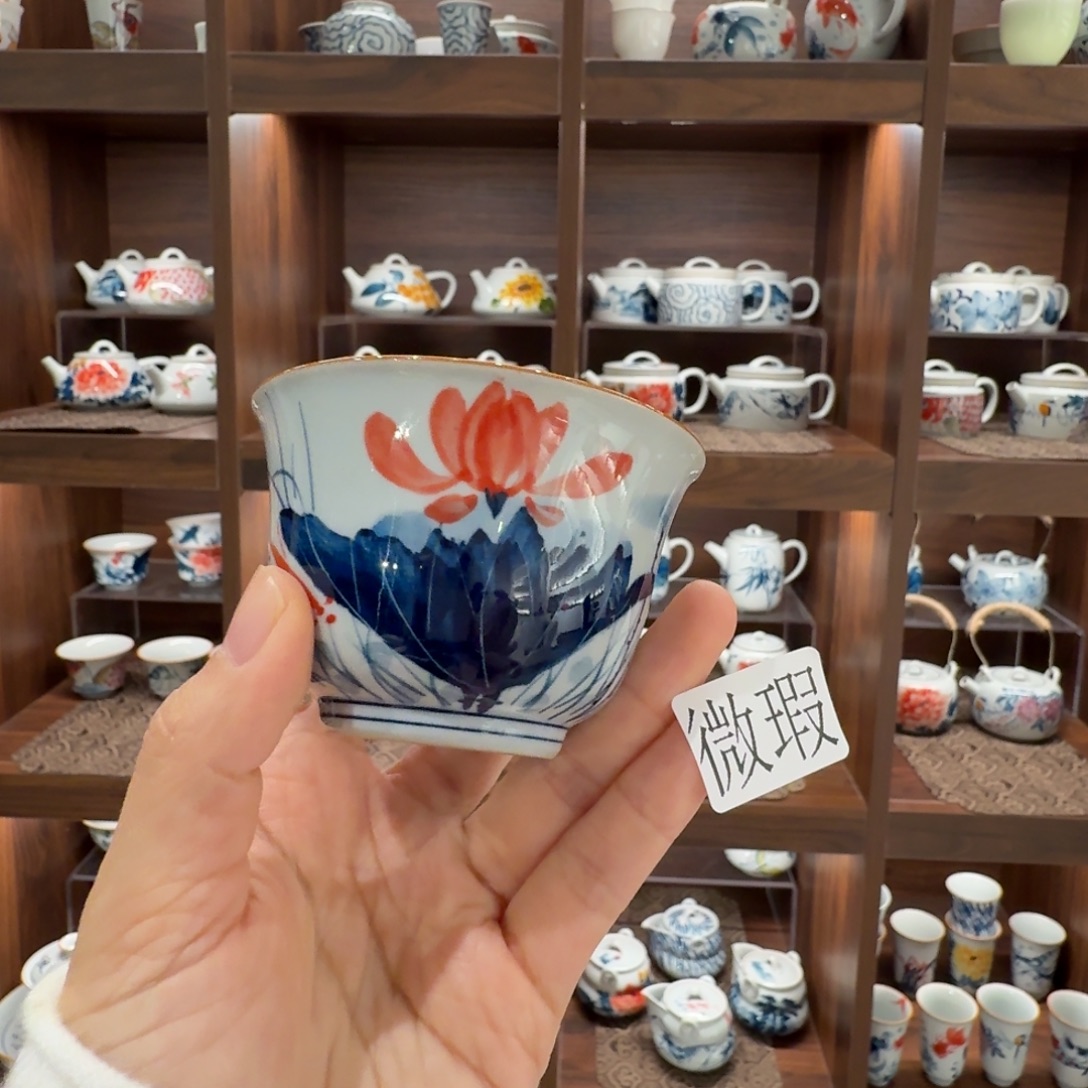 釉下手绘茶具微瑕