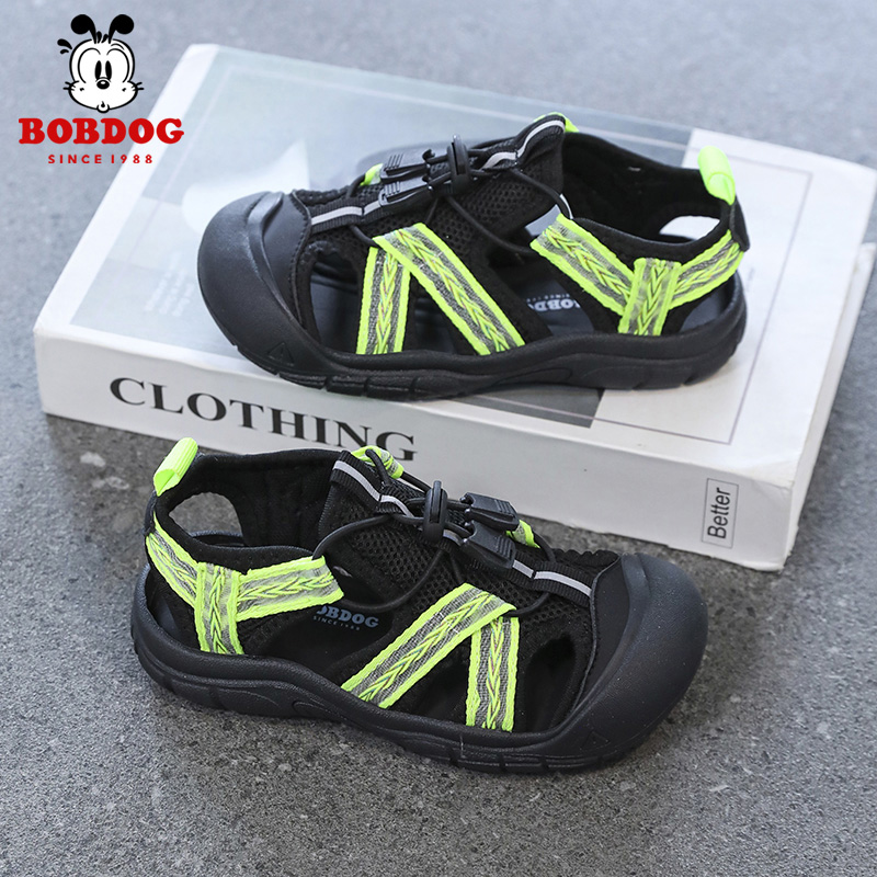 Bobdog/巴布豆2025夏季男童运动时尚休闲沙滩鞋中大童女包头鞋