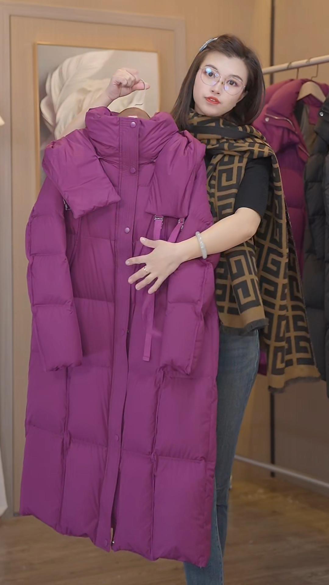 板娘专属匈牙利90白鹅绒服女士中长款羽绒服女连帽过膝加厚保暖1