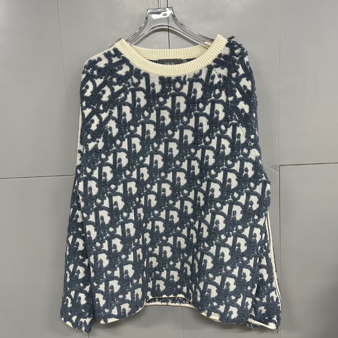 全新未使用 DIOR/迪奥 SS24 Oblique拉链满印毛衣 L码 D14197