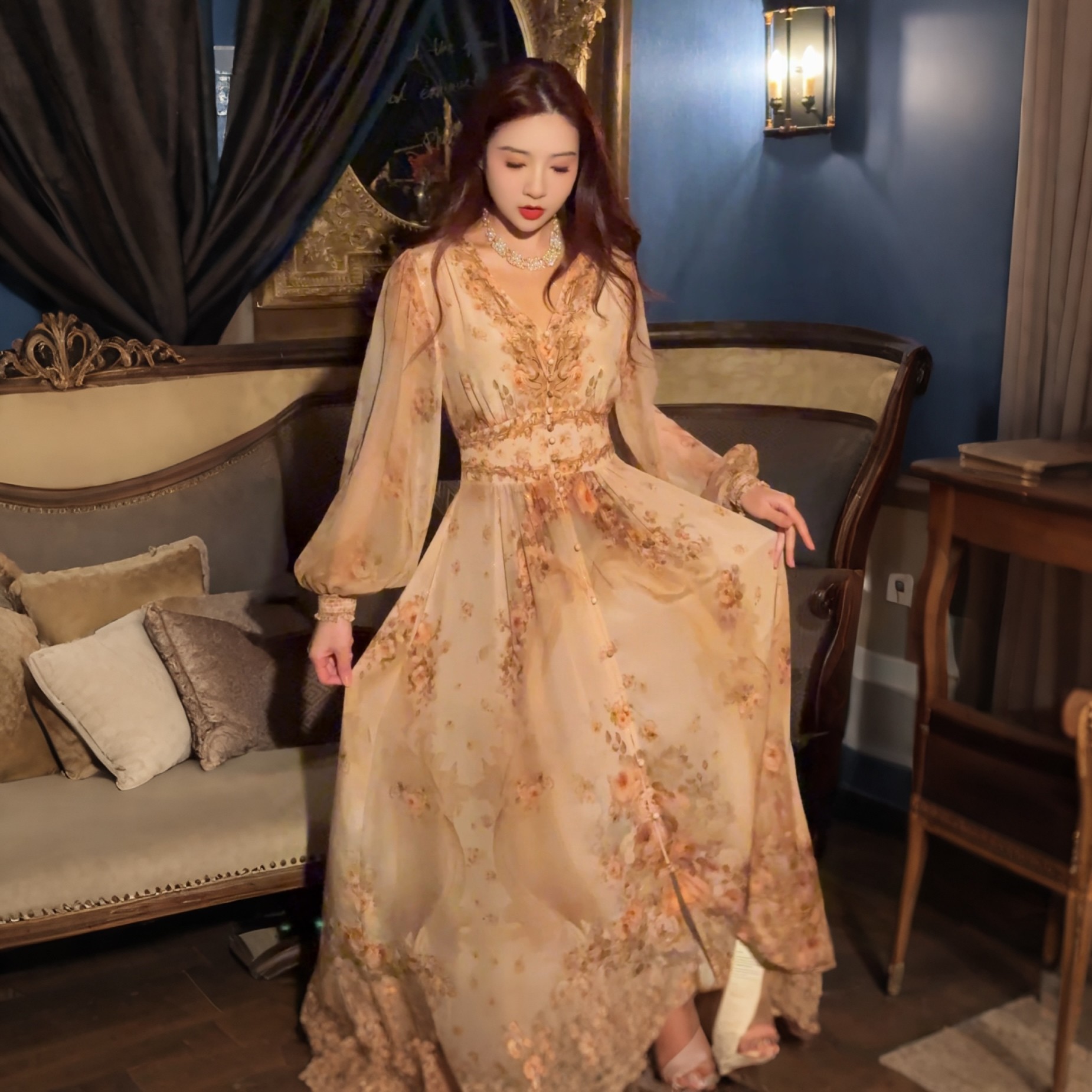 【2025干枯玫瑰-瑶瑶】重磅100桑蚕丝连衣裙8E058-15