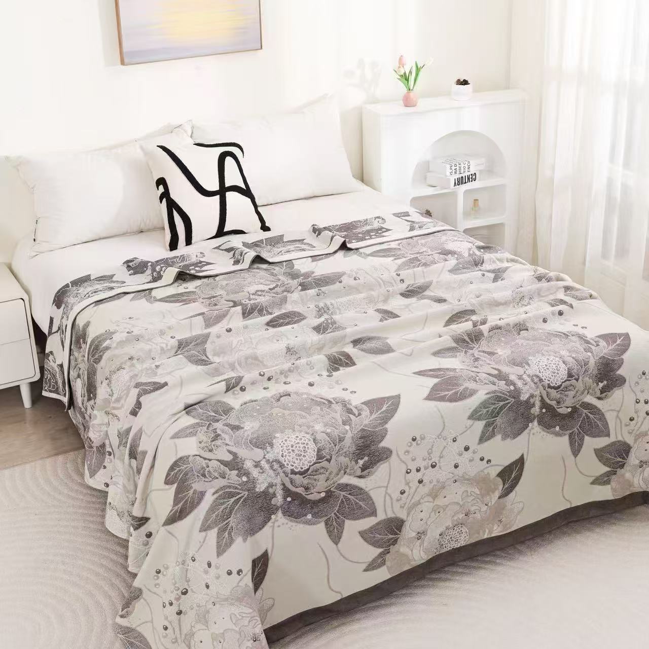 床盖毯【珍珠花】2x2.3米 高端轻奢双人四季可铺可盖多功能盖毯