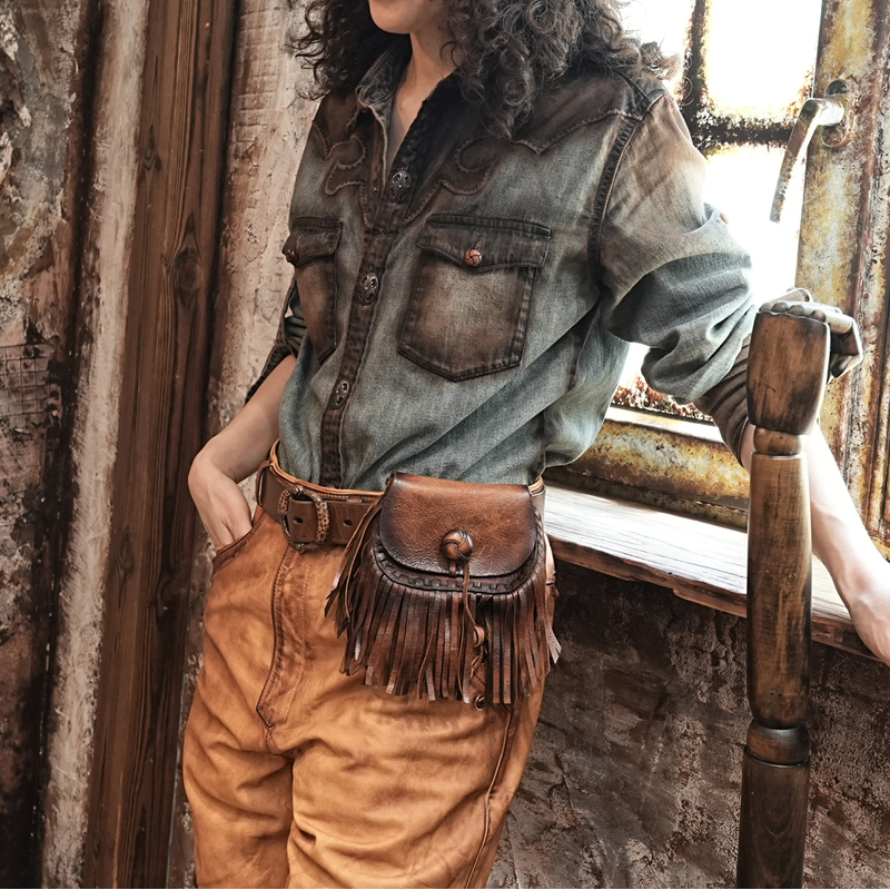 ZOMACK/佐马克真皮美式复古手工腰包头层羚羊皮壳可放手机侘寂风