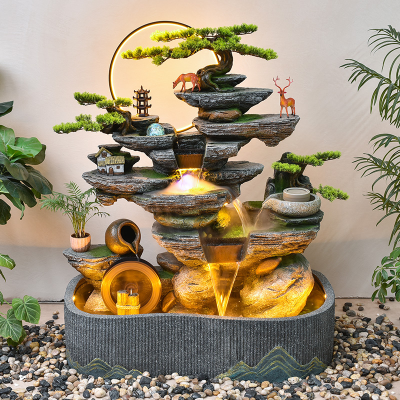 假山流水风水别墅公司乔迁酒店客厅室内玄关办公阳台装饰加湿摆件