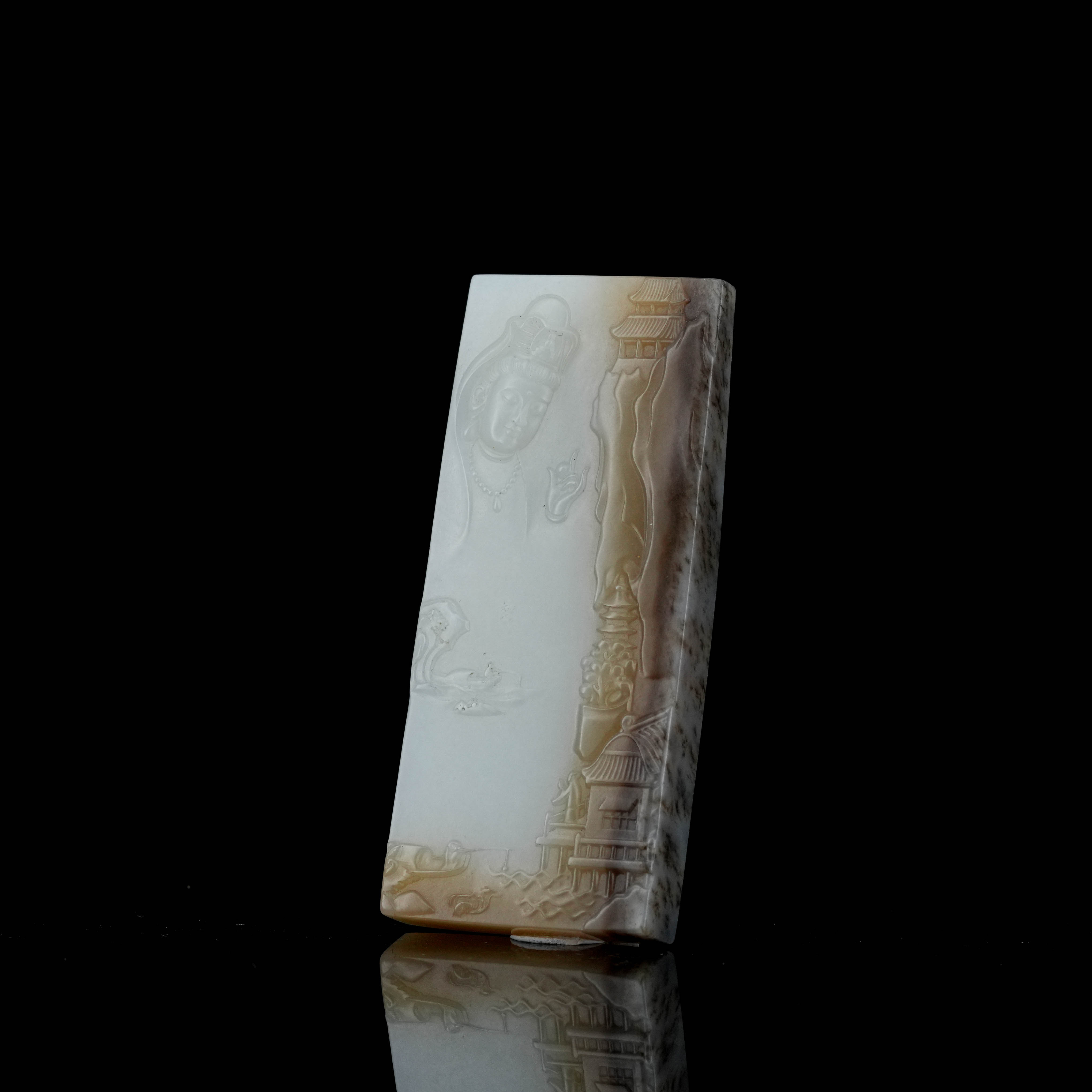 保嘉严选 Y0521 珍藏级和田玉精品三色观音山水牌吊坠