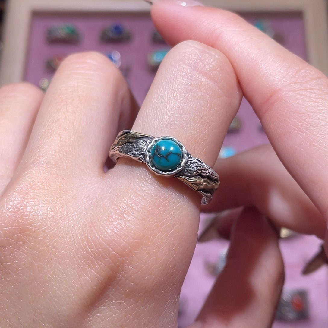 绿松石银S925镶嵌戒指