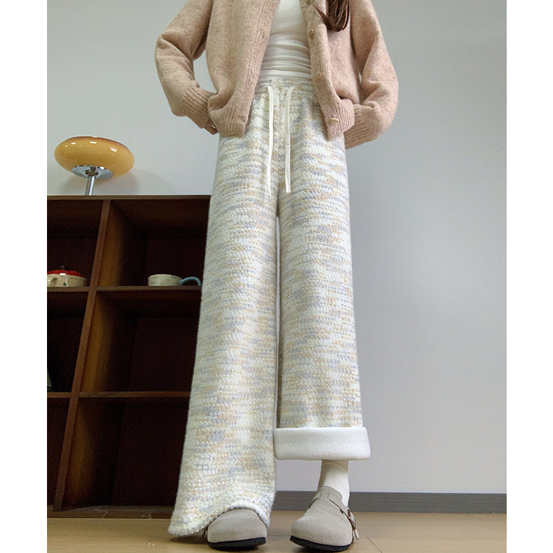 加绒糯米裤女秋冬休闲宽松慵懒风高腰显瘦垂感阔腿裤