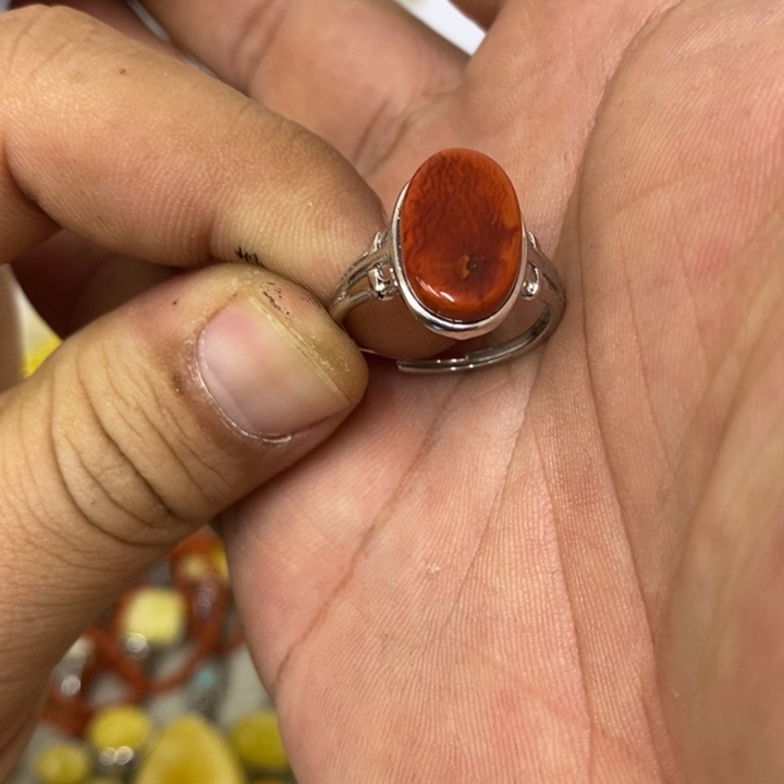 南红玛瑙银S925镶嵌戒指戒指