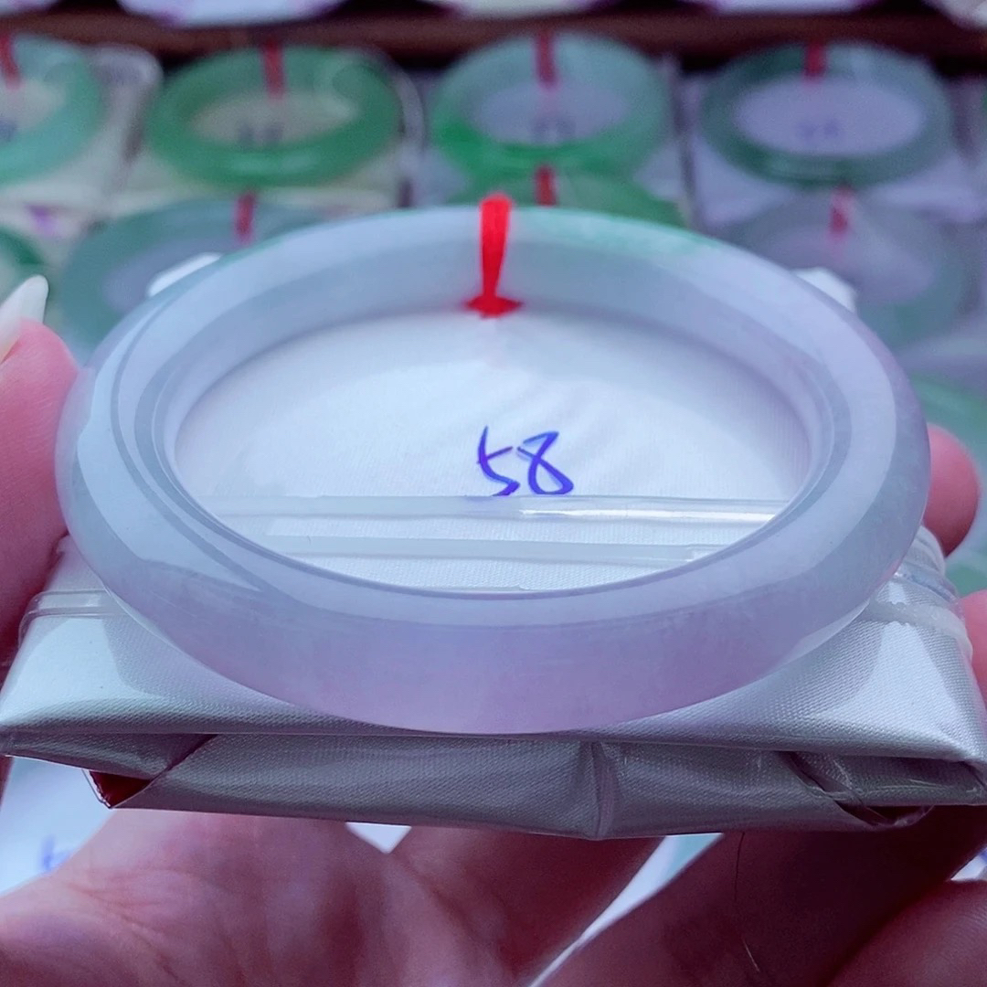 0702圈口58圆条手镯冰春带彩时尚玉镯天然缅甸翡翠A货传承