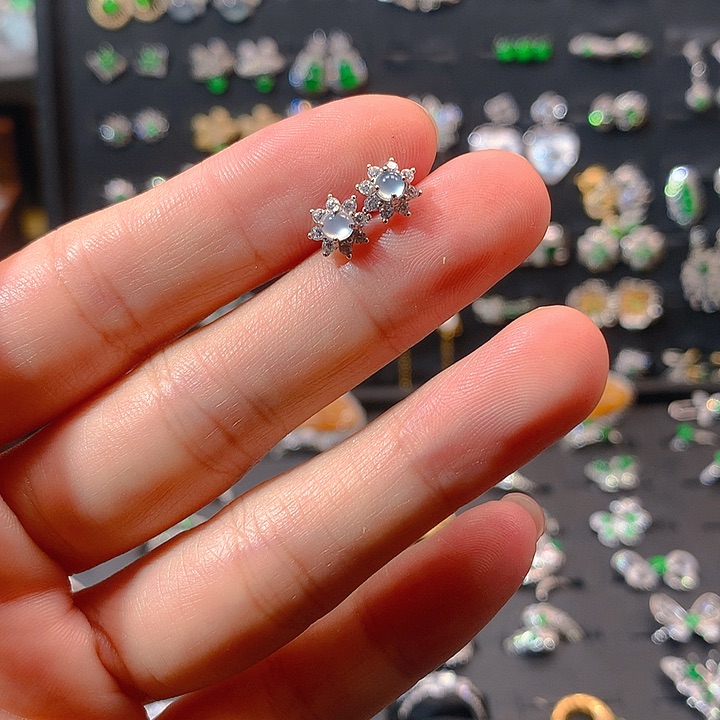 翡翠戒指银S925镶嵌耳钉