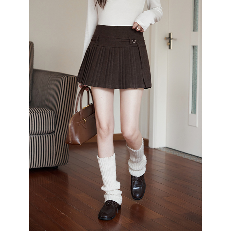 【圣马丁私服学员裙】歌铭纯色高腰呢料百褶裙女装秋季短裙N631C
