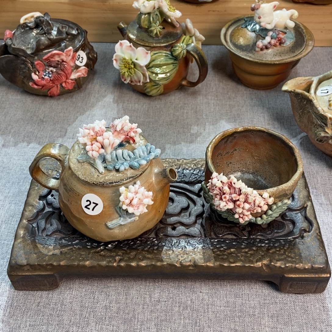 纯手工纯柴烧精品茶器皿合欢花一壶一杯27