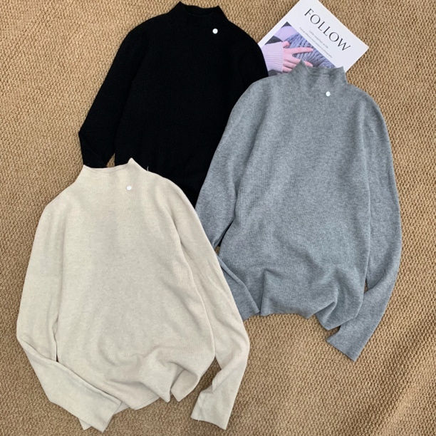［巧巧定制］新款韩版百搭修身显瘦时尚女纯色立领打底针织长袖7190