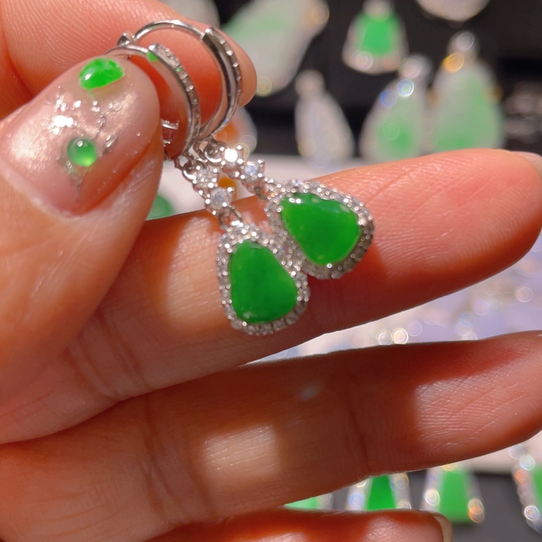 翡翠耳饰银S925镶嵌精品