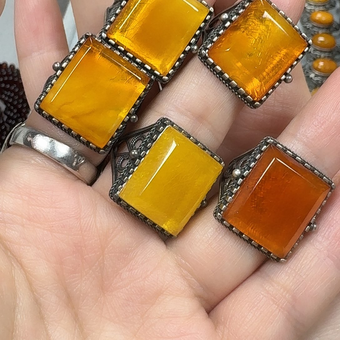 约***盒琥珀银S925镶嵌手链戒指多样性发一