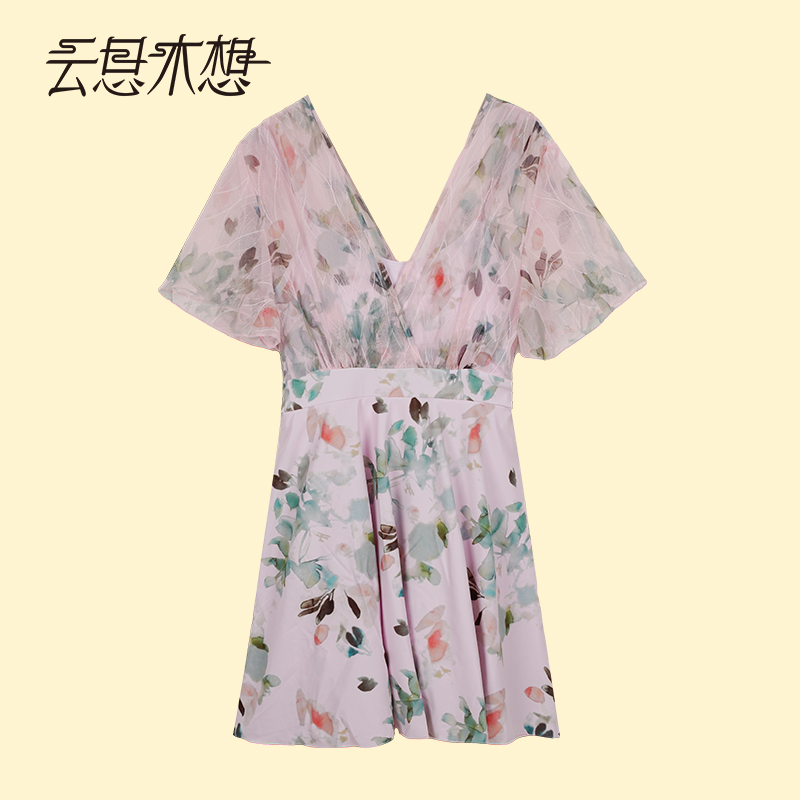 Ysimo-X云思木想 浪与繁花 蕾丝印花V领立体杯泳衣13531