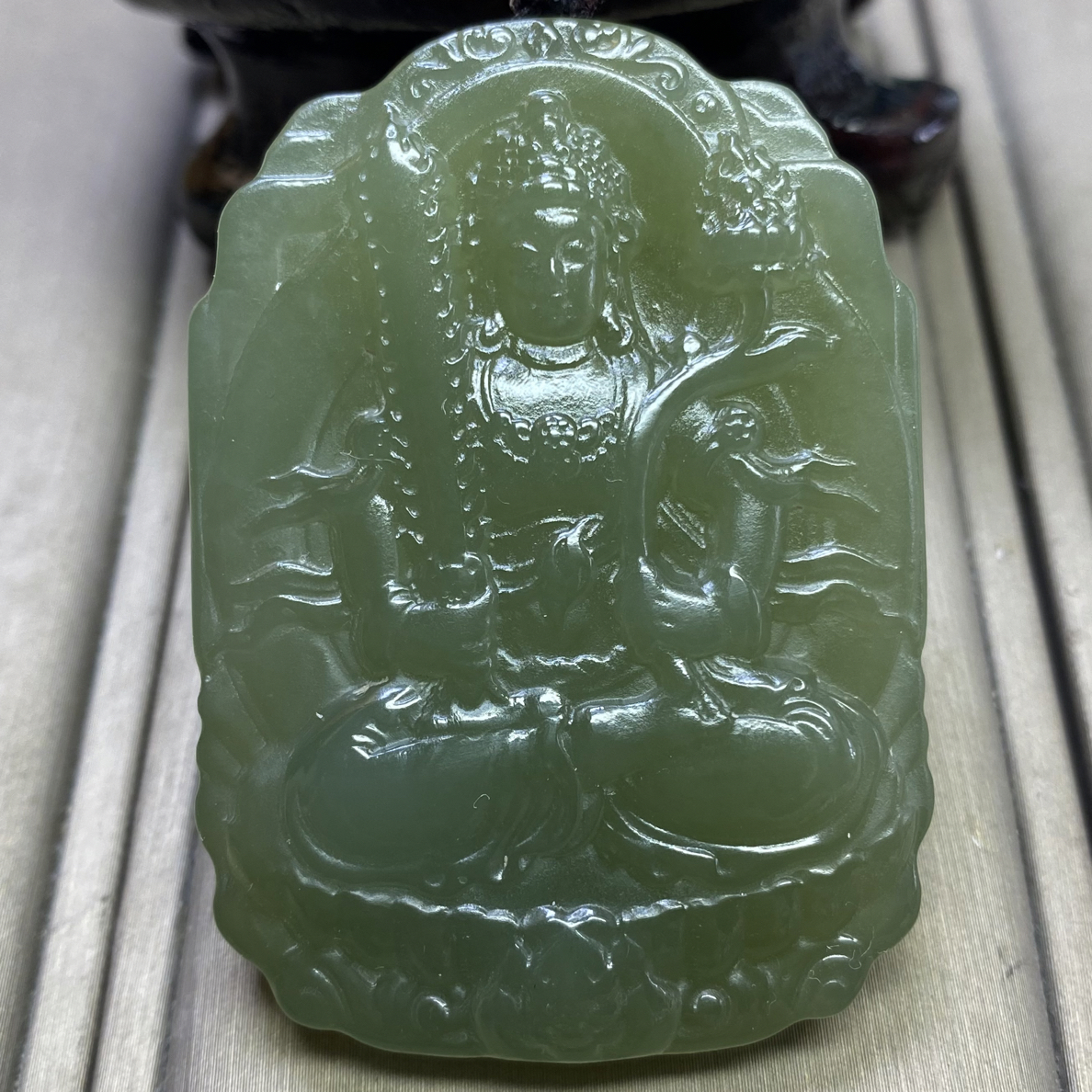 天然和田玉湖水绿守护神虚空藏菩萨青海料挂件吊坠一物一证高冰