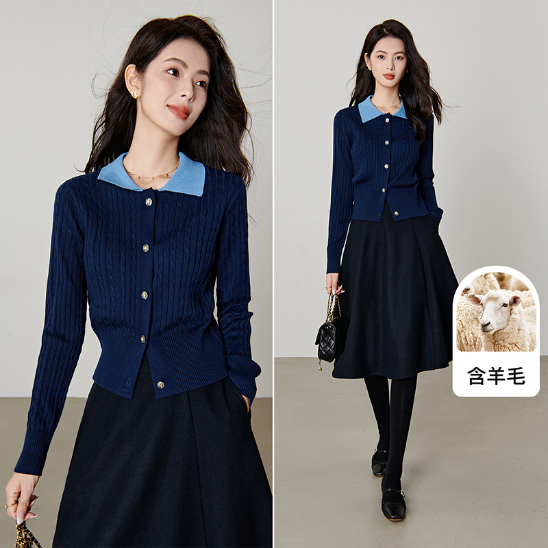 【新品】2025高级感 假两件含翻领上衣百搭短针织开衫女25052204