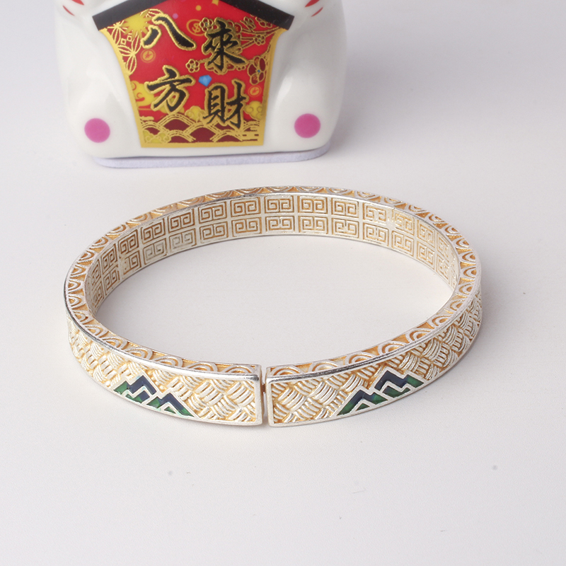 足银手镯 78号链接【开口四方千里江山】足银999.9发货带证书带礼盒