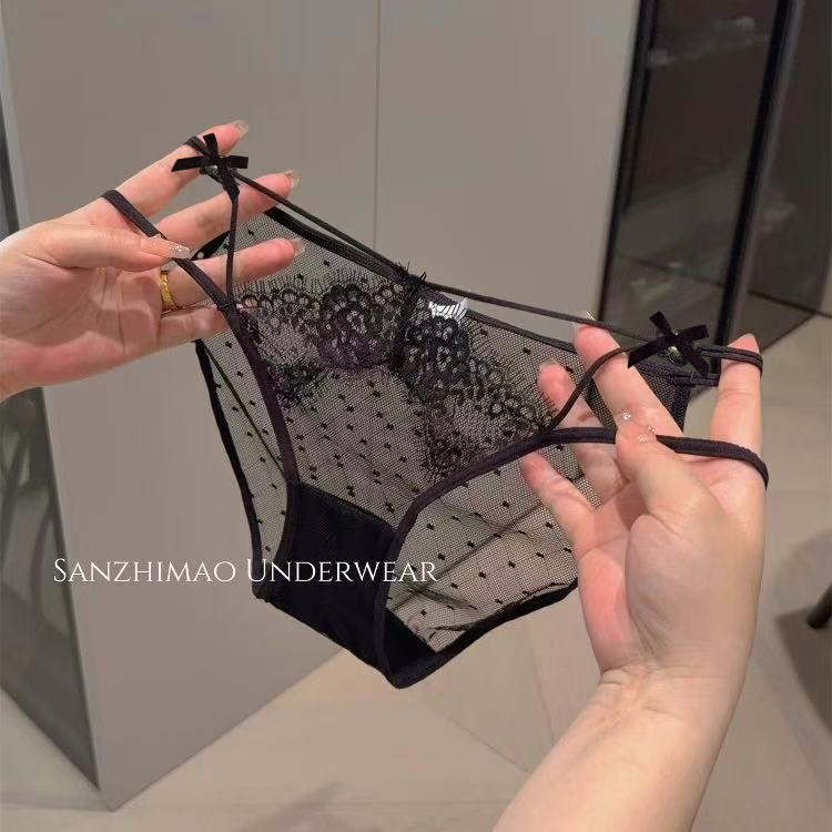 新款性感蕾丝网纱内裤女士镂空交叉细带三角裤纯欲女薄款低腰少女