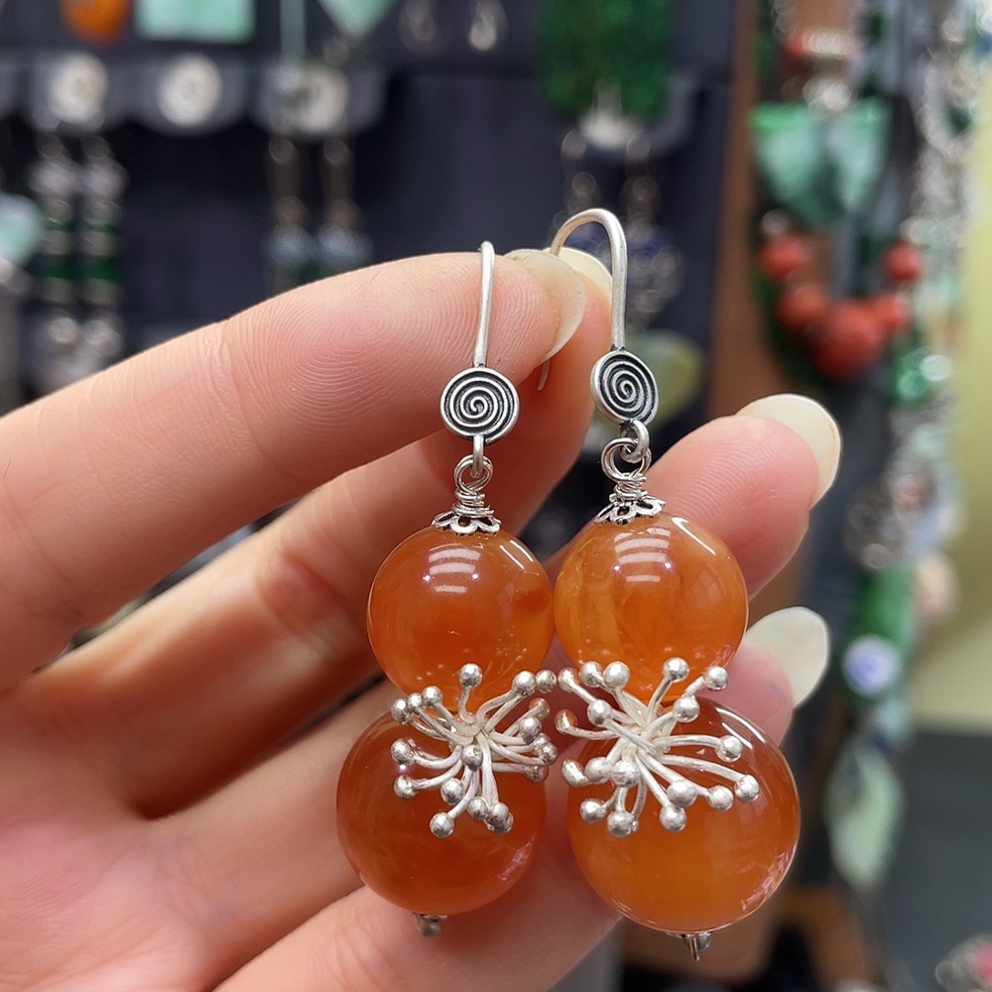 b***r银S925镶嵌琥珀耳饰5146¥¥¥