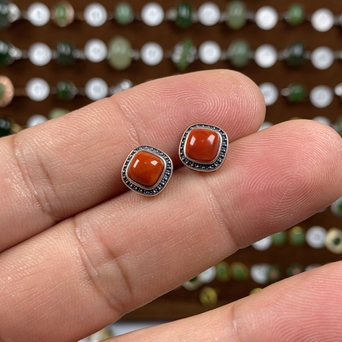 南红玛瑙耳饰银S925镶嵌