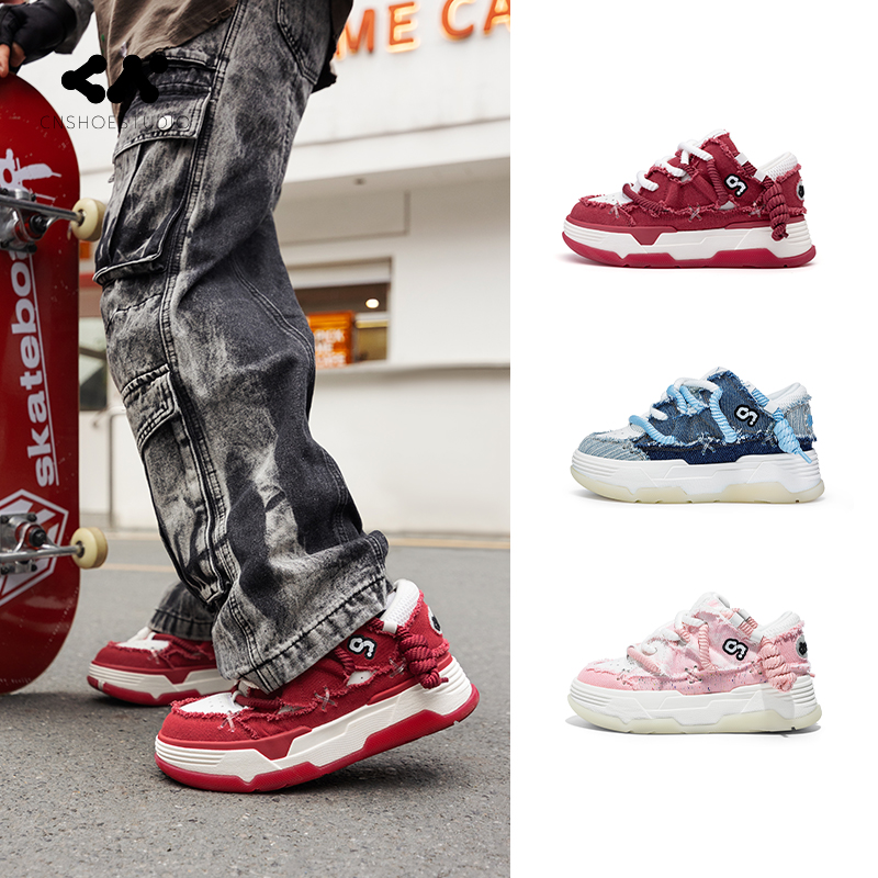 CN牛仔蓝小众国潮百搭时尚潮流厚底增高低帮面包鞋