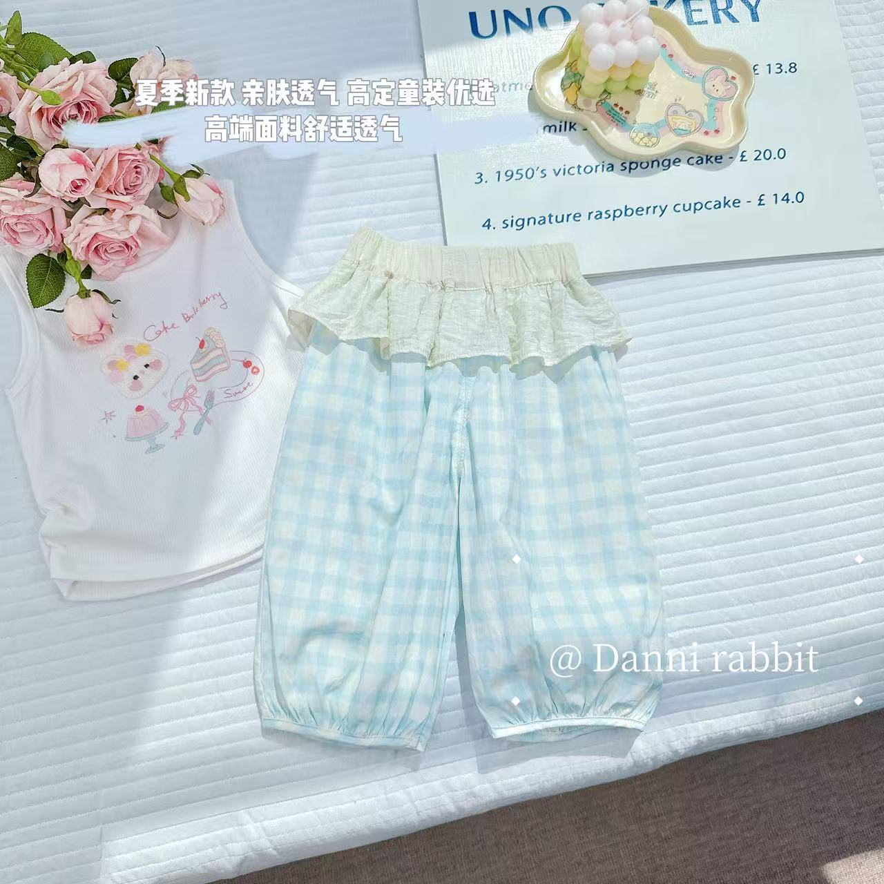 【Dannirabbit】*软软糯糯花边百搭*女童汉服格子七分裤*X-7228