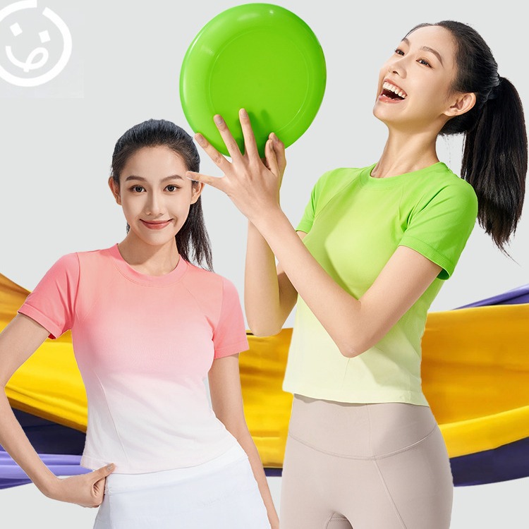 2025夏季新款渐变色高颜值短袖上衣速干T恤跑步运动健身瑜伽服女