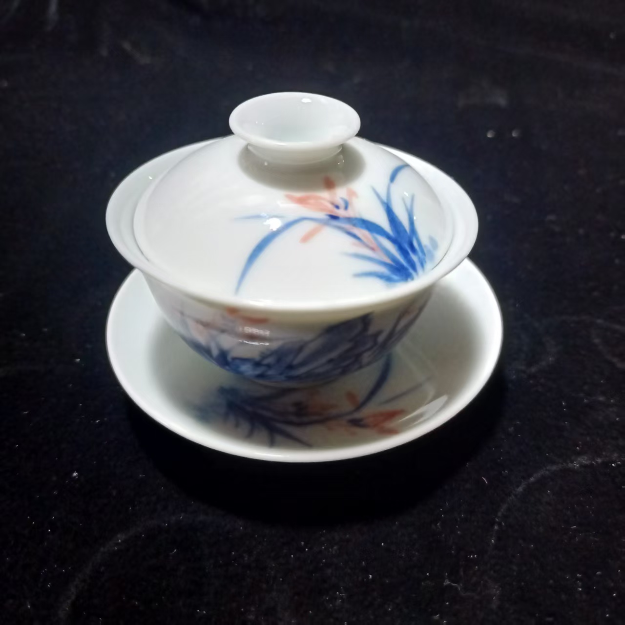 迷你三件套白瓷小盖碗茶盖碗茶具纯手工青花写意釉下彩陶瓷盖碗