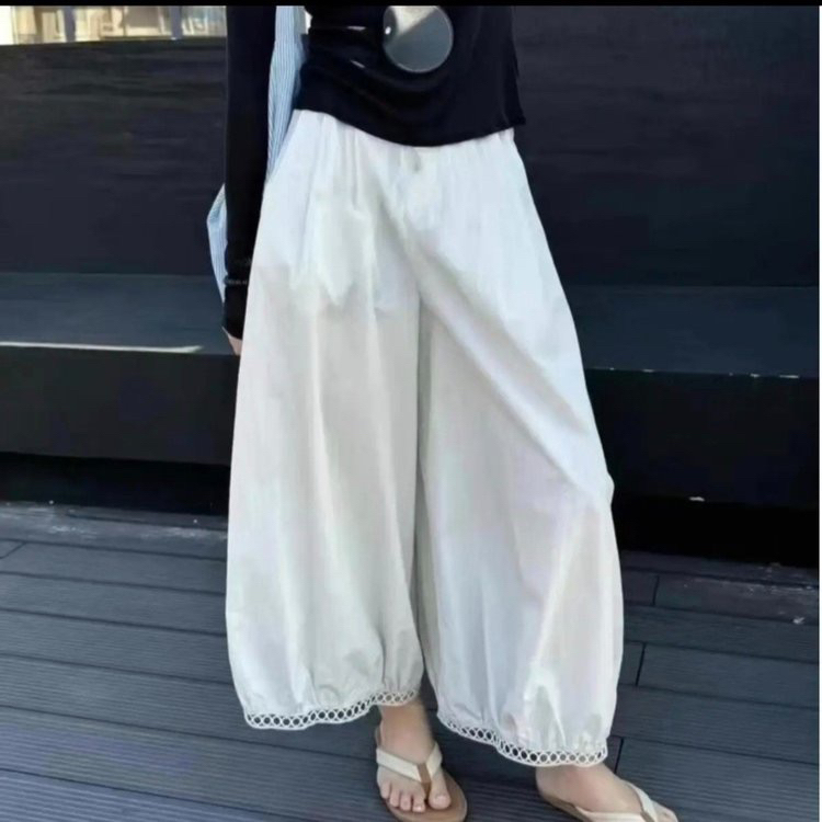 镂空蕾丝花边设计感阔腿夏季薄款九分灯笼裤