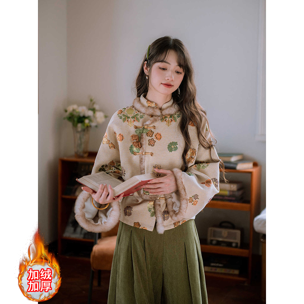 巨好看新中式温柔风两面穿提花外套女2025年复古冬新款气质感套装