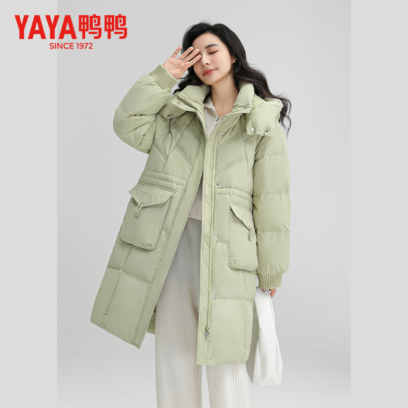 YAYA/鸭鸭中长款时尚保暖连帽防风冬季休闲设计感YE4B605851A