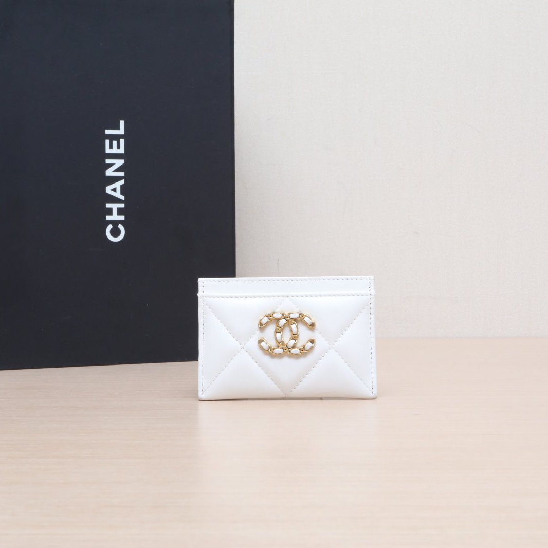 95新 Chanel/香奈儿 【小花Han】19BAG 卡包 白色 皮革S 镭射标 