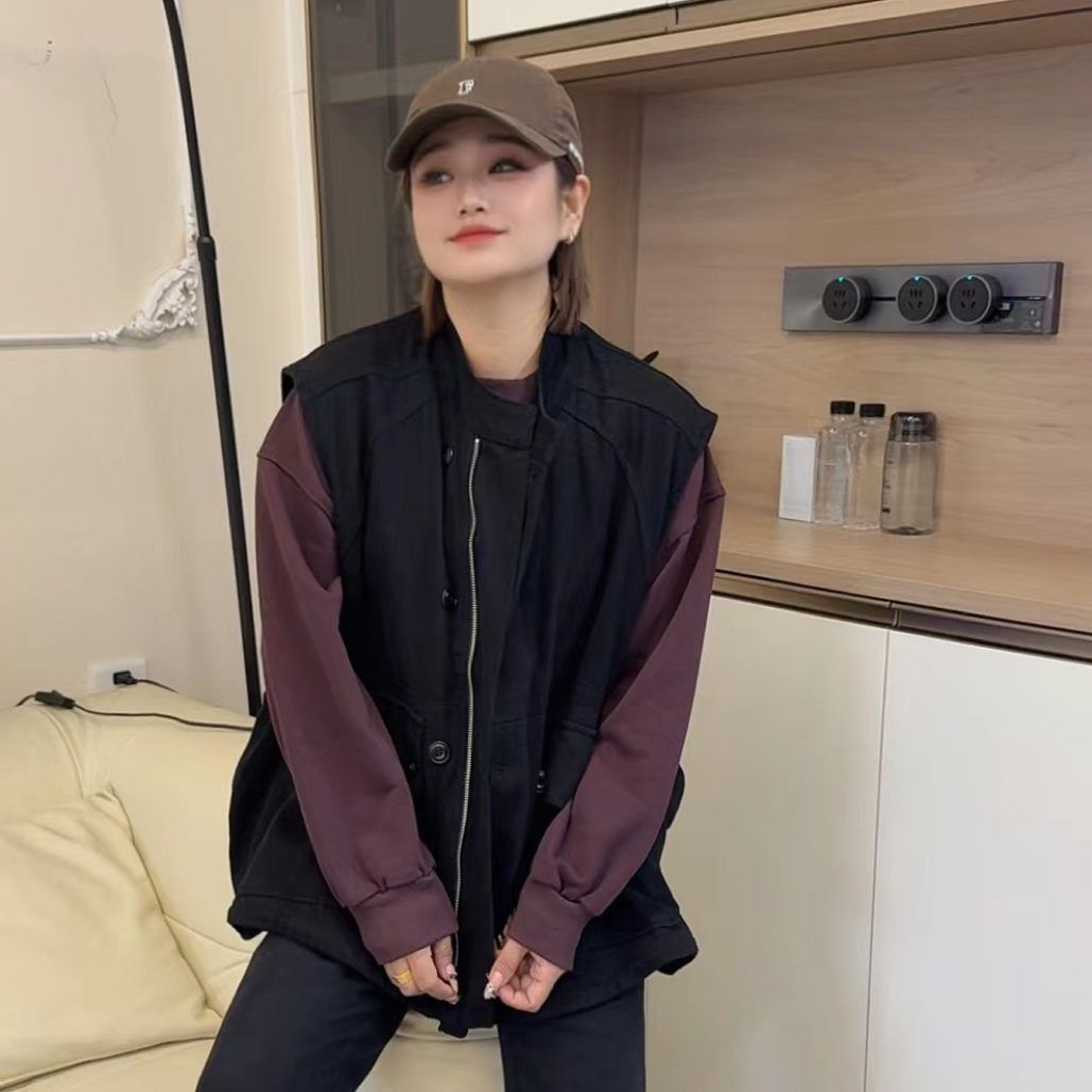 魏佳推荐-韩版百搭休闲排扣牛仔马甲女25408