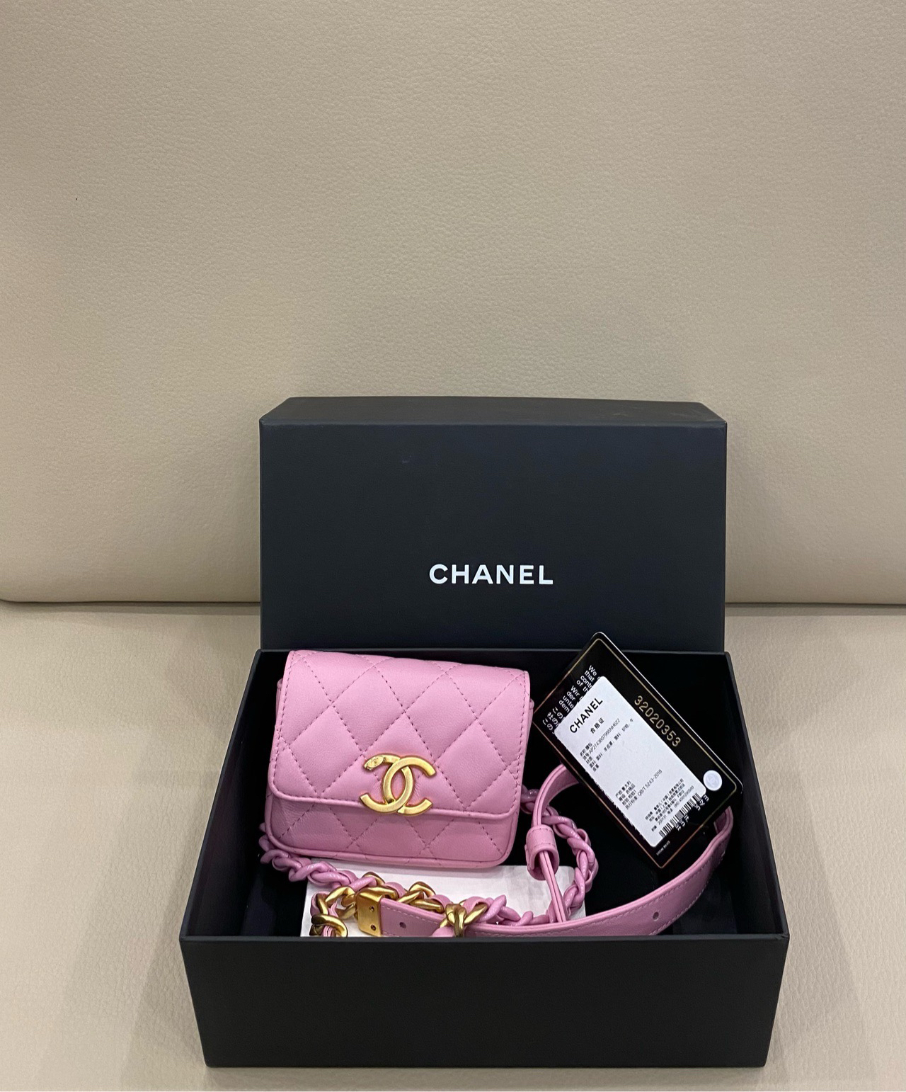 99新 Chanel/香奈儿 22s 樱花粉紫色腰包 32开 腰链可拆卸