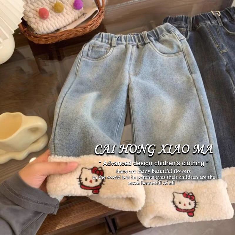 男女童儿童休闲裤直筒类高腰长裤中腰B类牛仔裤男通用松紧带冬季